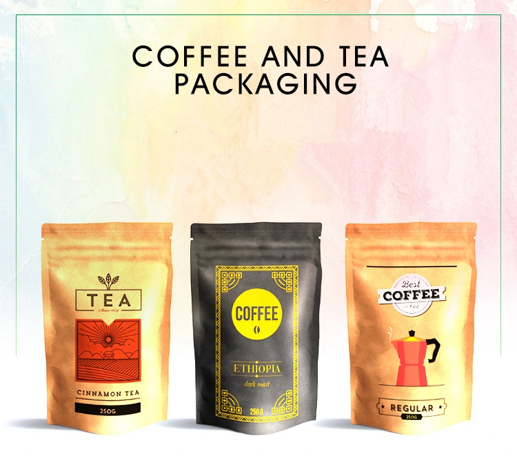 Customized Printing Biodegrade Plastic Flat Bottom Stand up Pouch Ziplock Packaging Coffee Bags with Valve