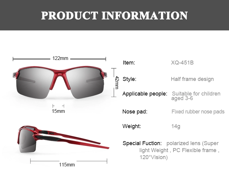 Half Frame Adjustable Legs Visor Kids Sunglasses with UV